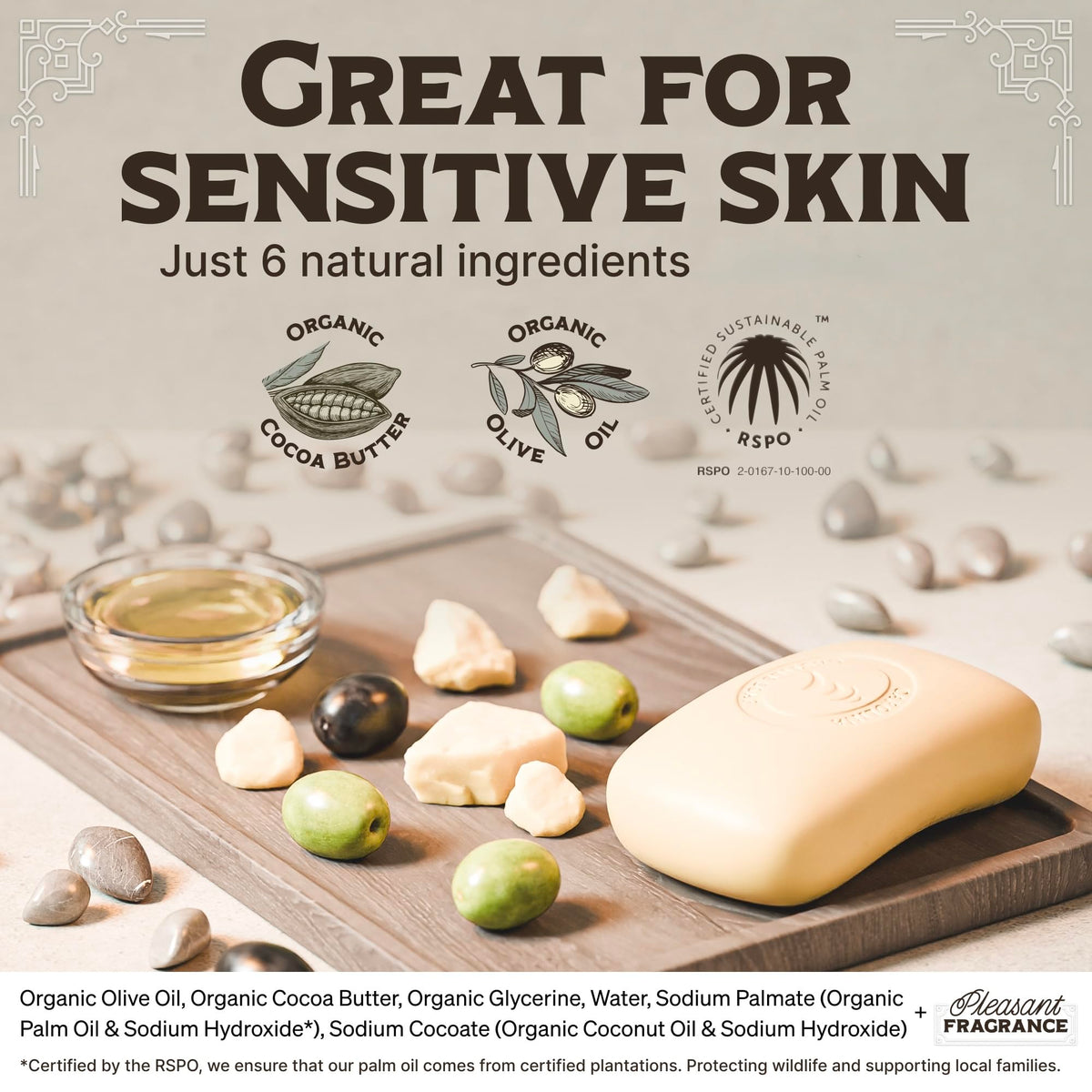 Carolina Castile Soap in hand demonstrating 5 oz size and easy handling benefit