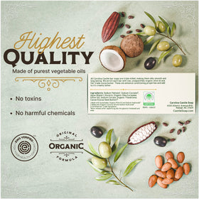 Carolina Castile Soap ingredients display of olive oil cocoa butter showing nourishing oils