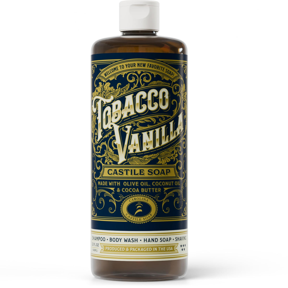 Carolina Castile Soap front packaging showing bottle and label for clear identification and trust
