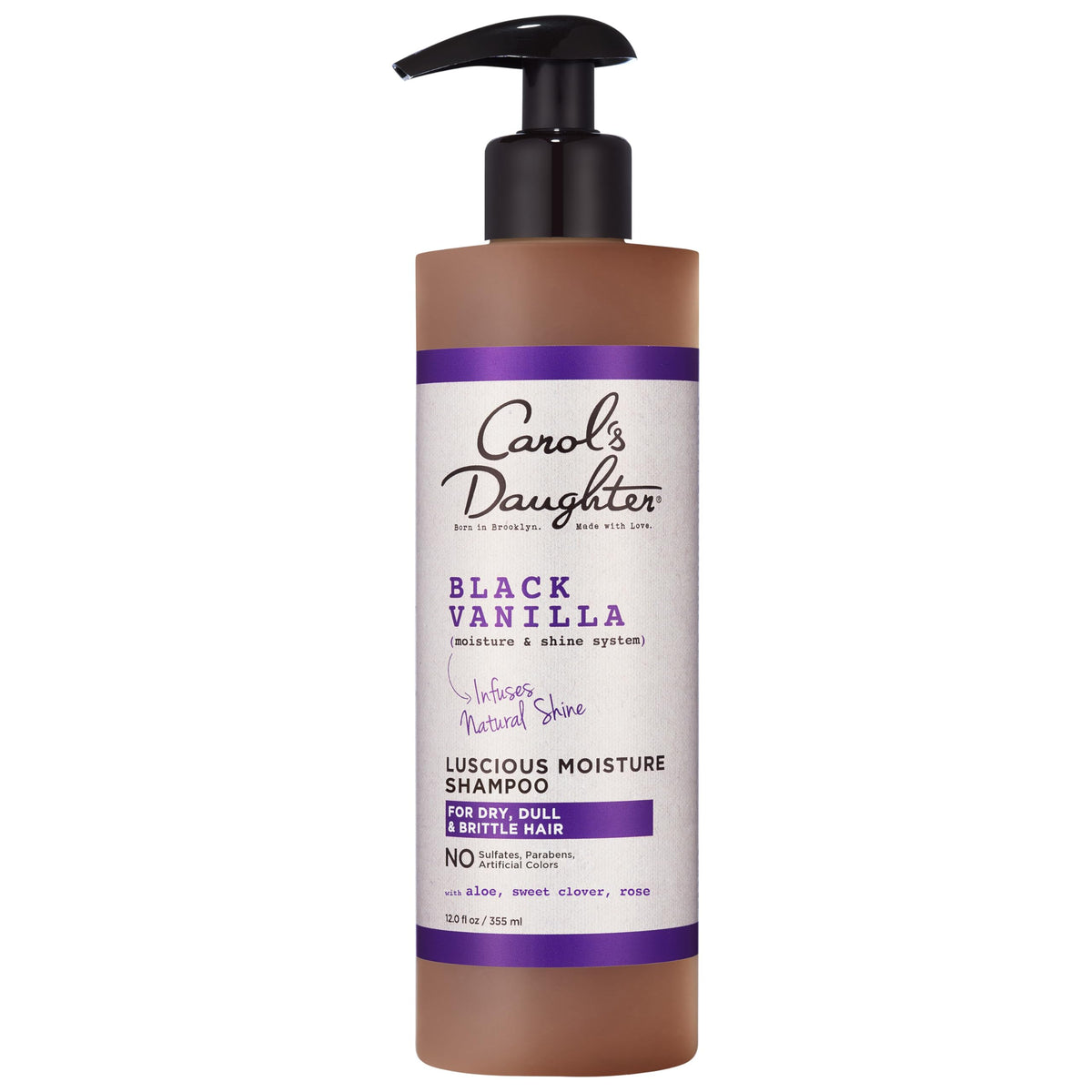 Carol's Daughter front bottle view showing recognizable Black Vanilla branding and easy use