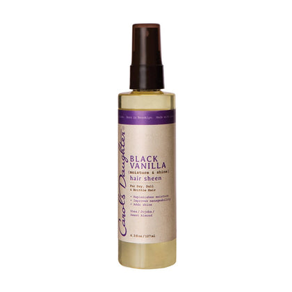 Carol's Daughter Black Vanilla front bottle view showing label and 4.3 oz size for instant shine