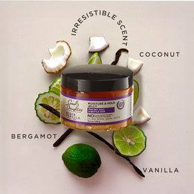 Carol's Daughter Black Vanilla ingredients staged with shea butter and jojoba oil to show moisturizing benefits