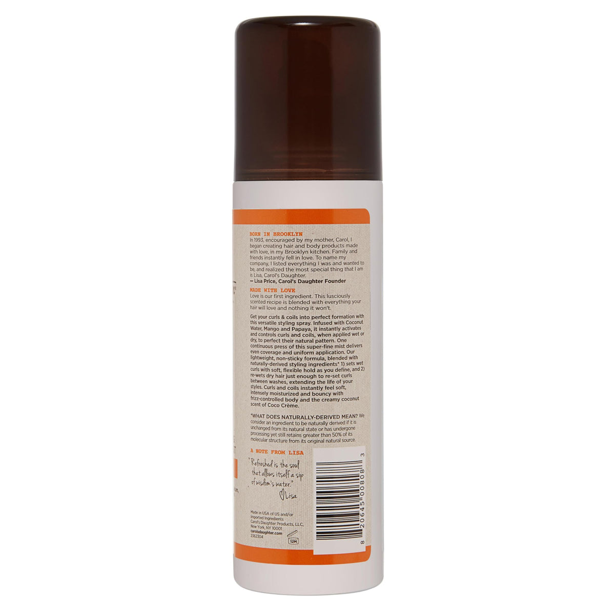 Carol's Daughter close-up of fine coconut mist delivering even coverage