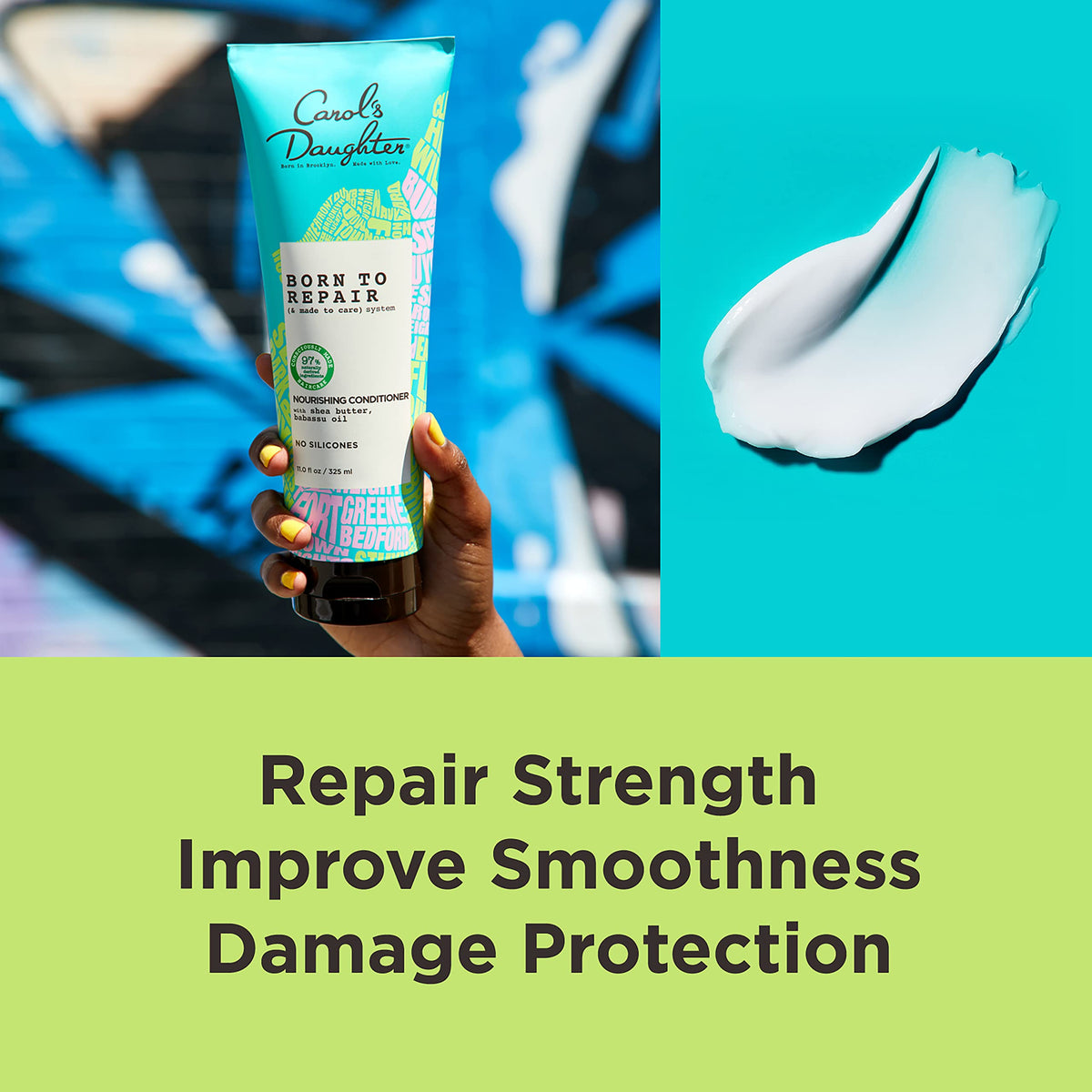 Carol's Daughter conditioner being applied in shower for smoother curls