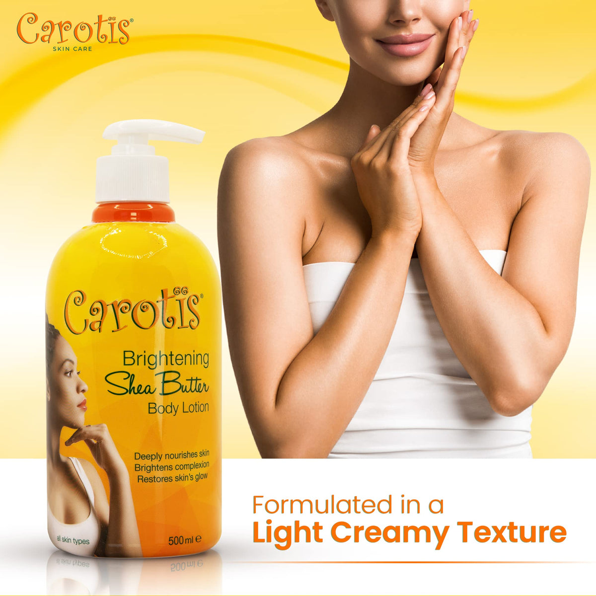 CAROTÏS applied to elbow and knee showing targeted spot treatment and skin smoothing