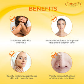 CAROTÏS ingredient label close-up highlighting arbutin, shea butter and carrot oil benefits