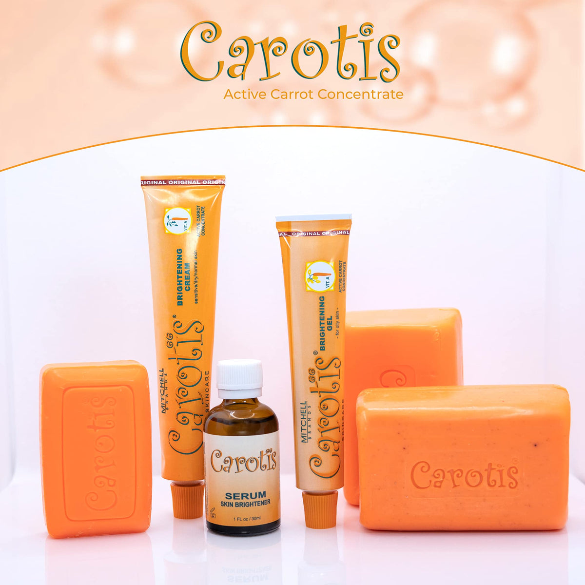CAROTÏS ingredients display with wheat germ and carrot oil highlighting nourishment