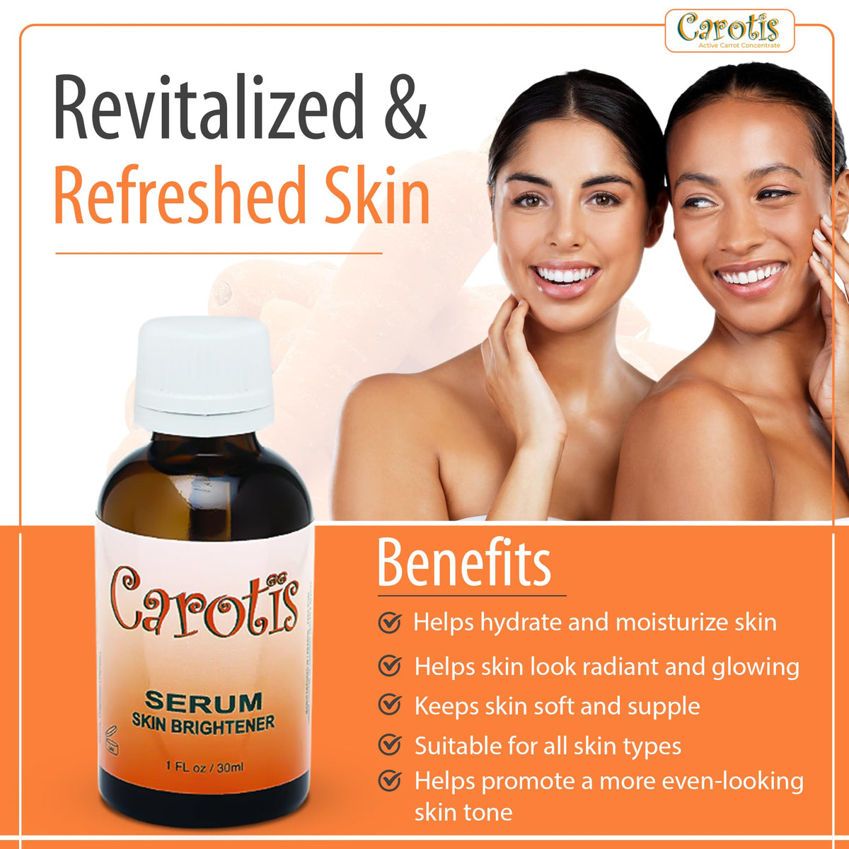 CAROTÏS label close-up showing alpha arbutin and carrot oil ingredient benefits