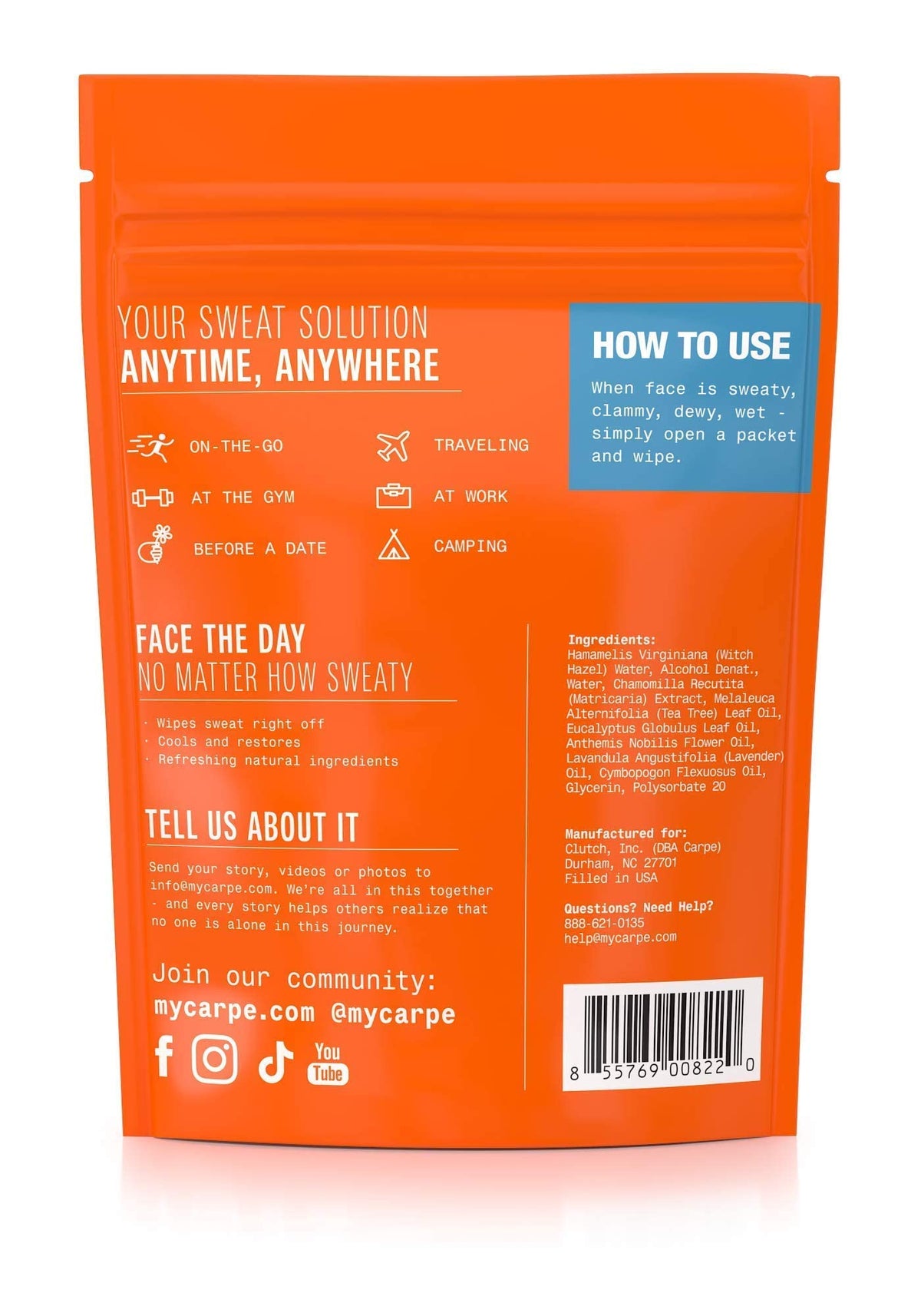 Carpe individually wrapped packet emphasizing hygienic single-use and portability