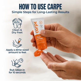 Carpe lotion spread between toes showing reduced moisture areas