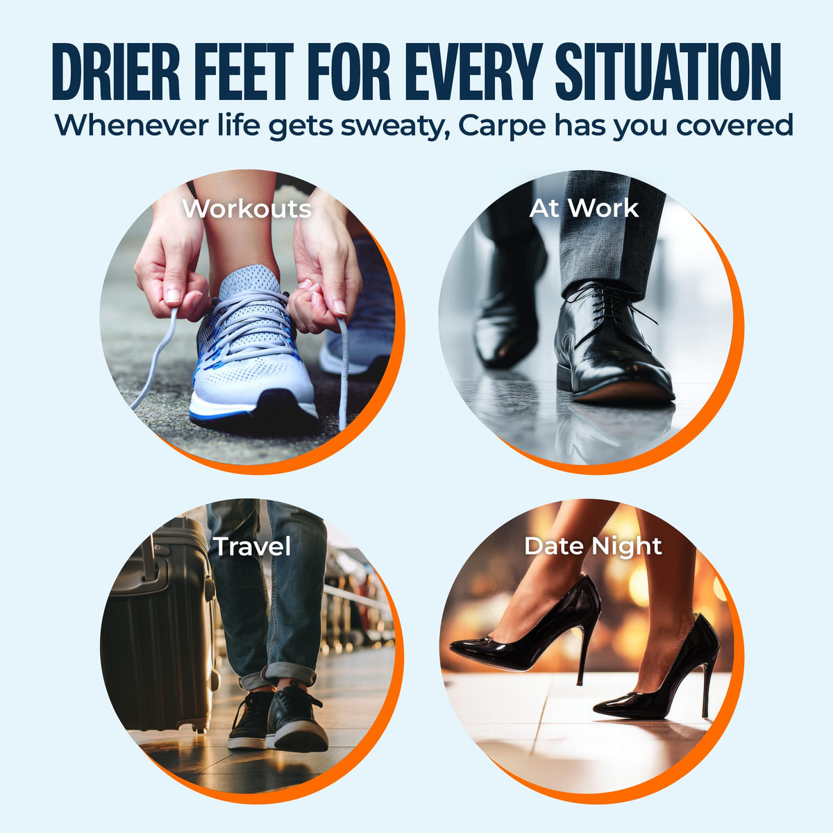 Carpe placed on bathroom vanity suggesting nightly foot care routine