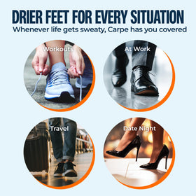 Carpe placed on bathroom vanity suggesting nightly foot care routine