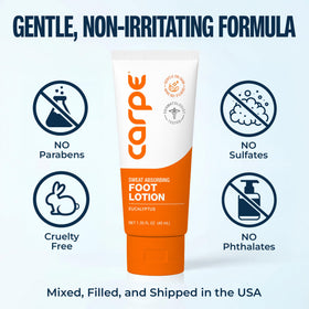 Carpe tube held in hand to show compact travel-friendly size