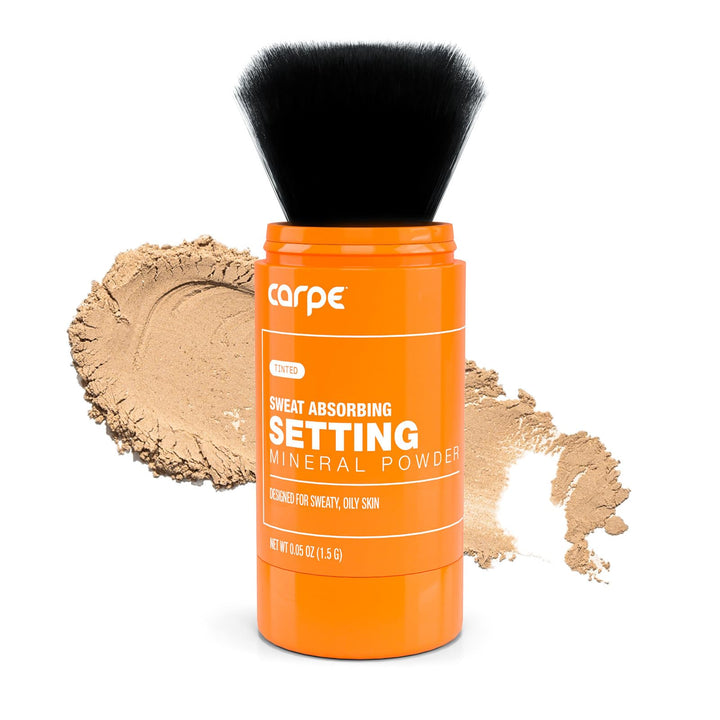 Carpe front packaging showing translucent powder and clean matte branding benefit