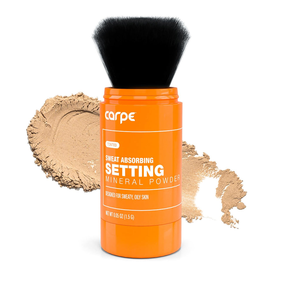 Carpe front packaging showing translucent powder and clean matte branding benefit