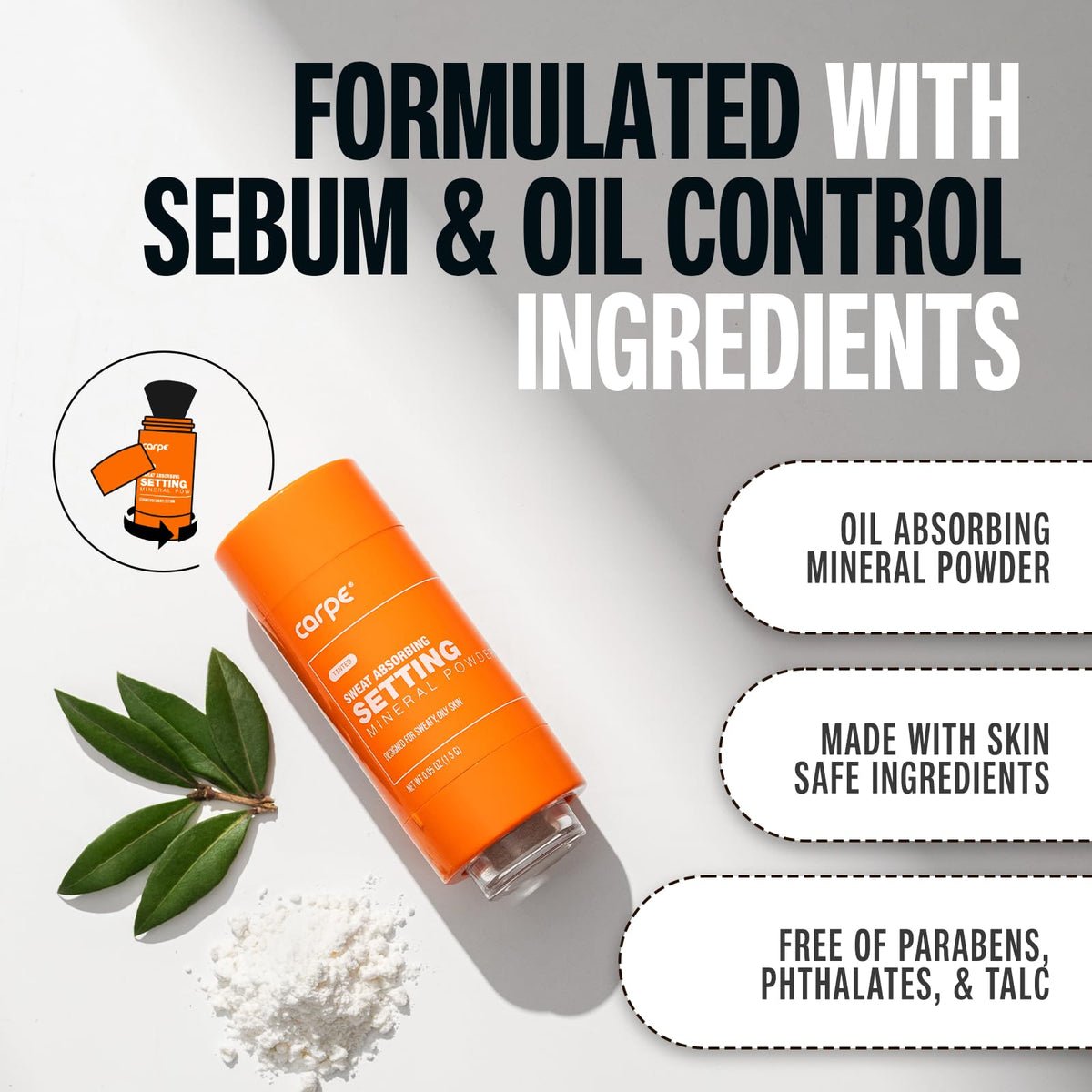 Carpe in-use touch-up application on forehead reducing shine for all-day wear