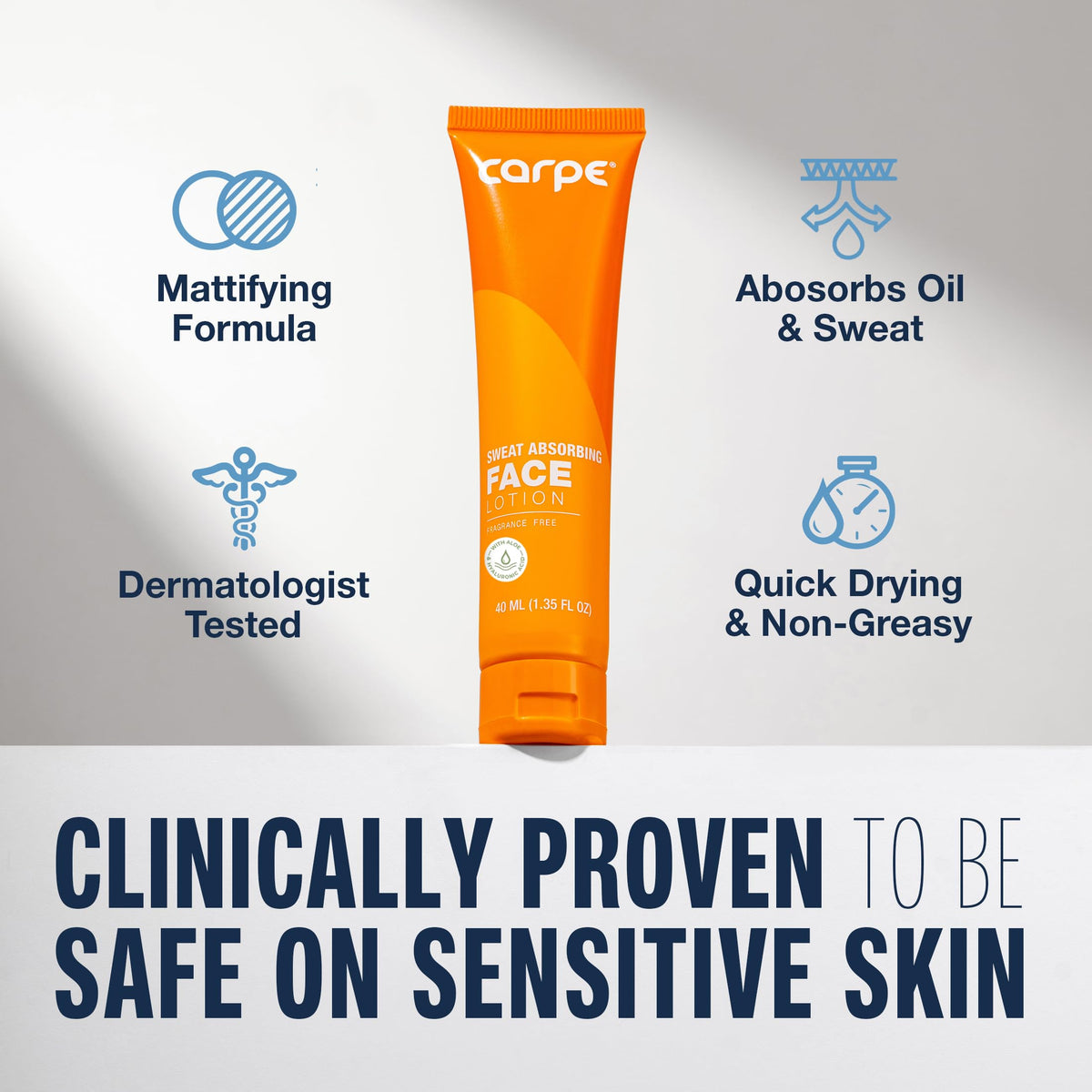 Carpe texture close-up of lotion, lightweight hydrating formula benefit