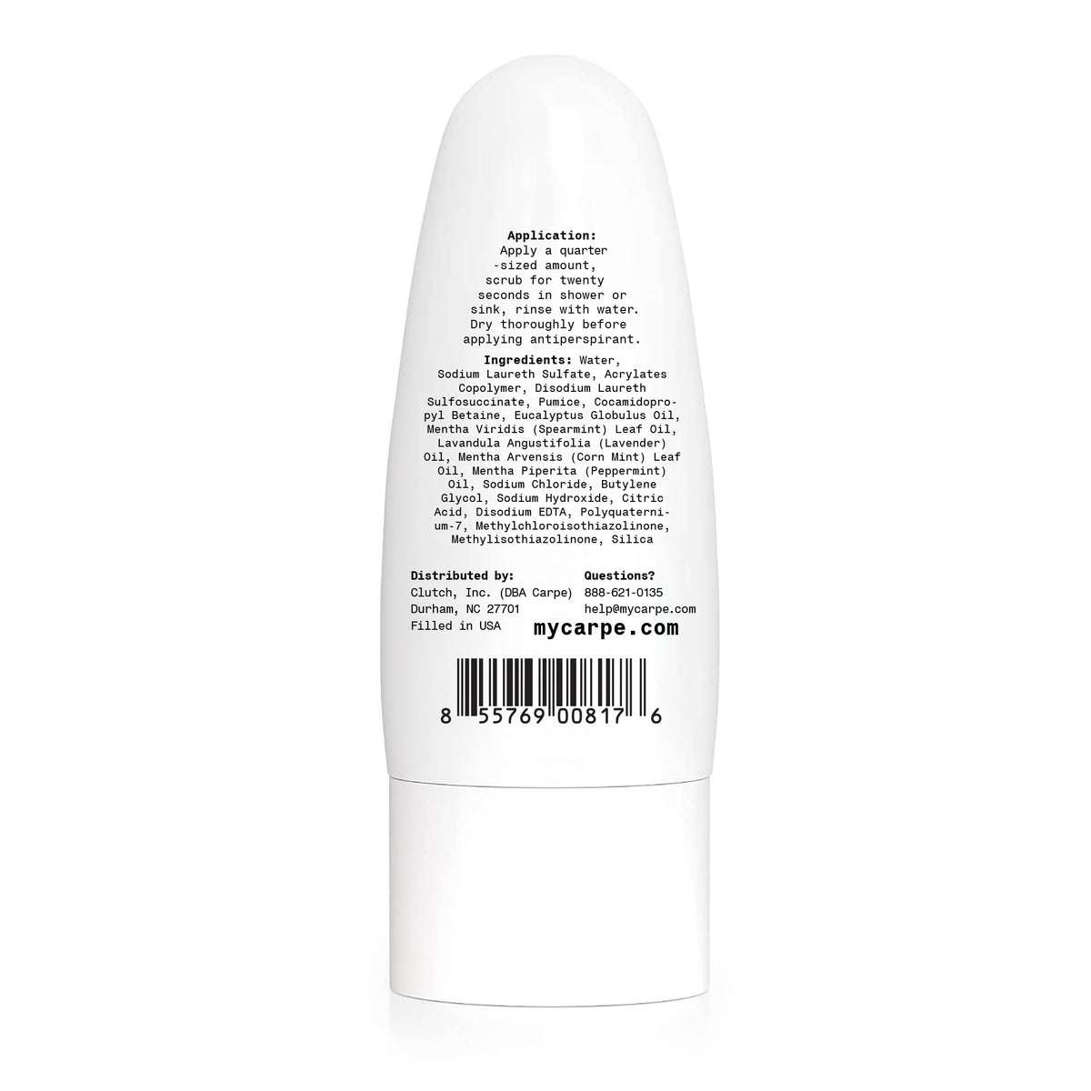 Carpe ingredient label close-up highlighting natural exfoliants and clean formula