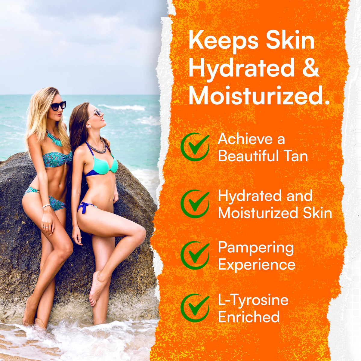 Applying Carrot Sun to forearm demonstrating even spread and hydrated skin benefit