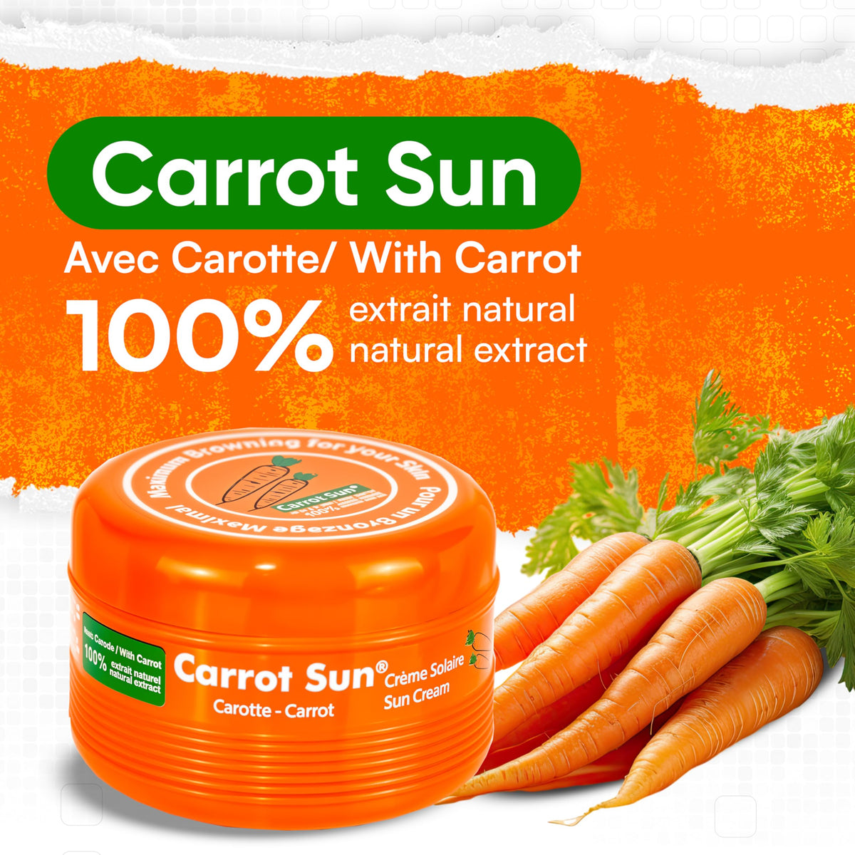 Carrot Sun label detail showing ingredients and clear usage directions benefit clarity