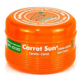 Carrot Sun front packaging showing 350ml bottle and orange gel benefit quick results