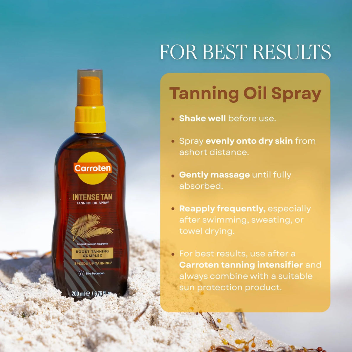 Carroten on beach lifestyle scene conveying coconut fragrance and summer vibe