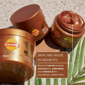 Carroten label close-up showing carrot, coconut oils and vitamins listed