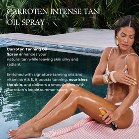 Carroten spray in action misting onto shoulder for even tanning coverage