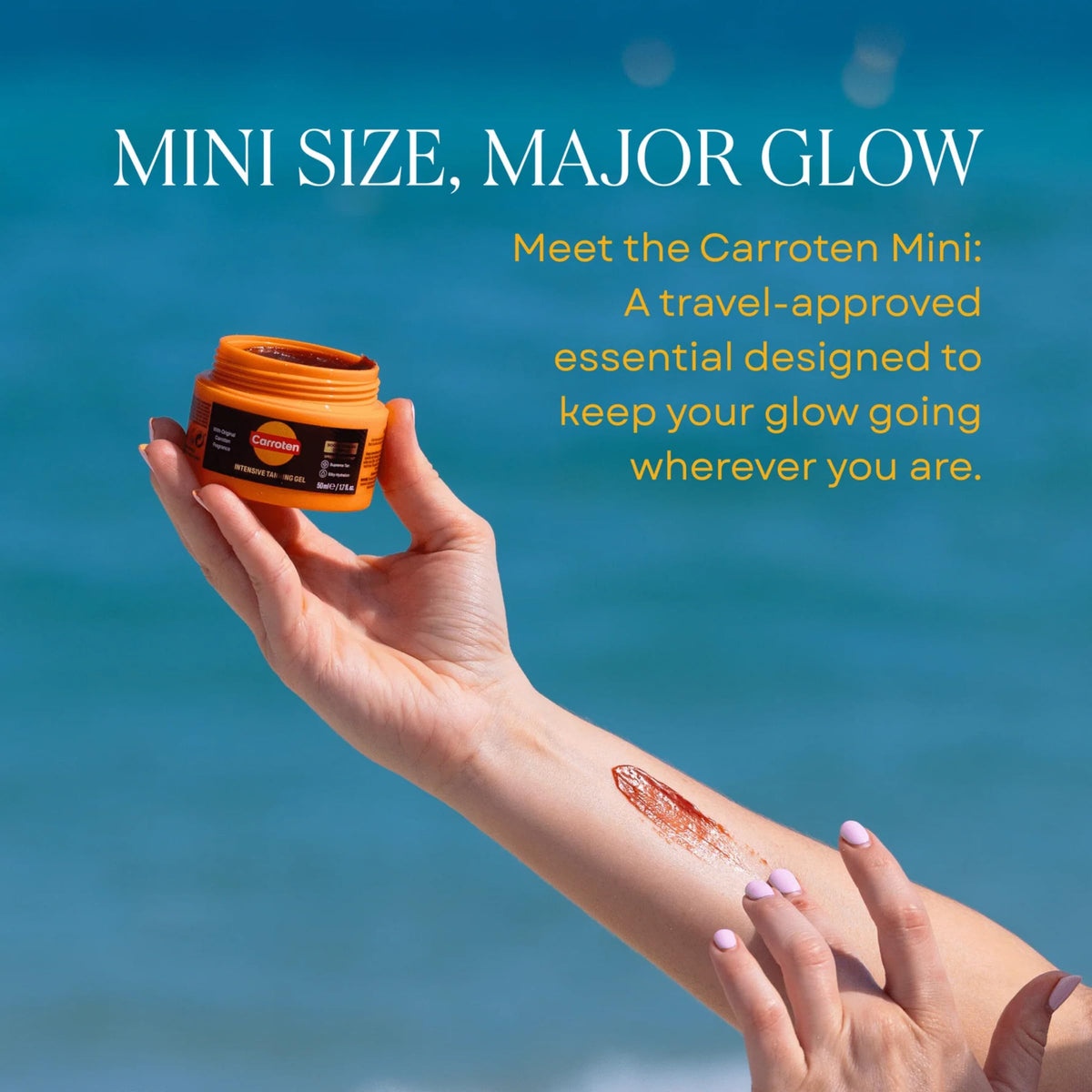 Carroten travel kit tucked in a beach bag for easy vacation packing