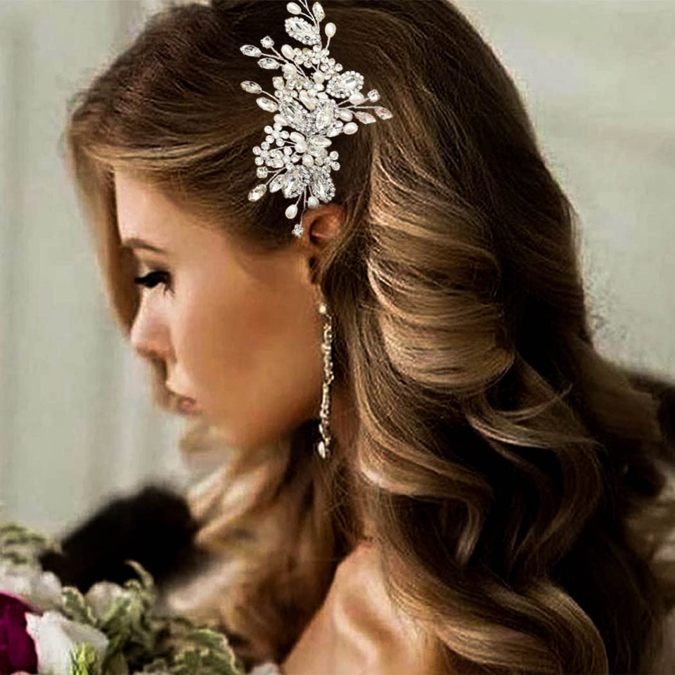 CASDRE front view of silver bridal hair comb shows elegant pearls