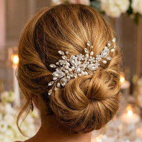 CASDRE comb placed in bridal updo demonstrating subtle sparkle and finishing touch