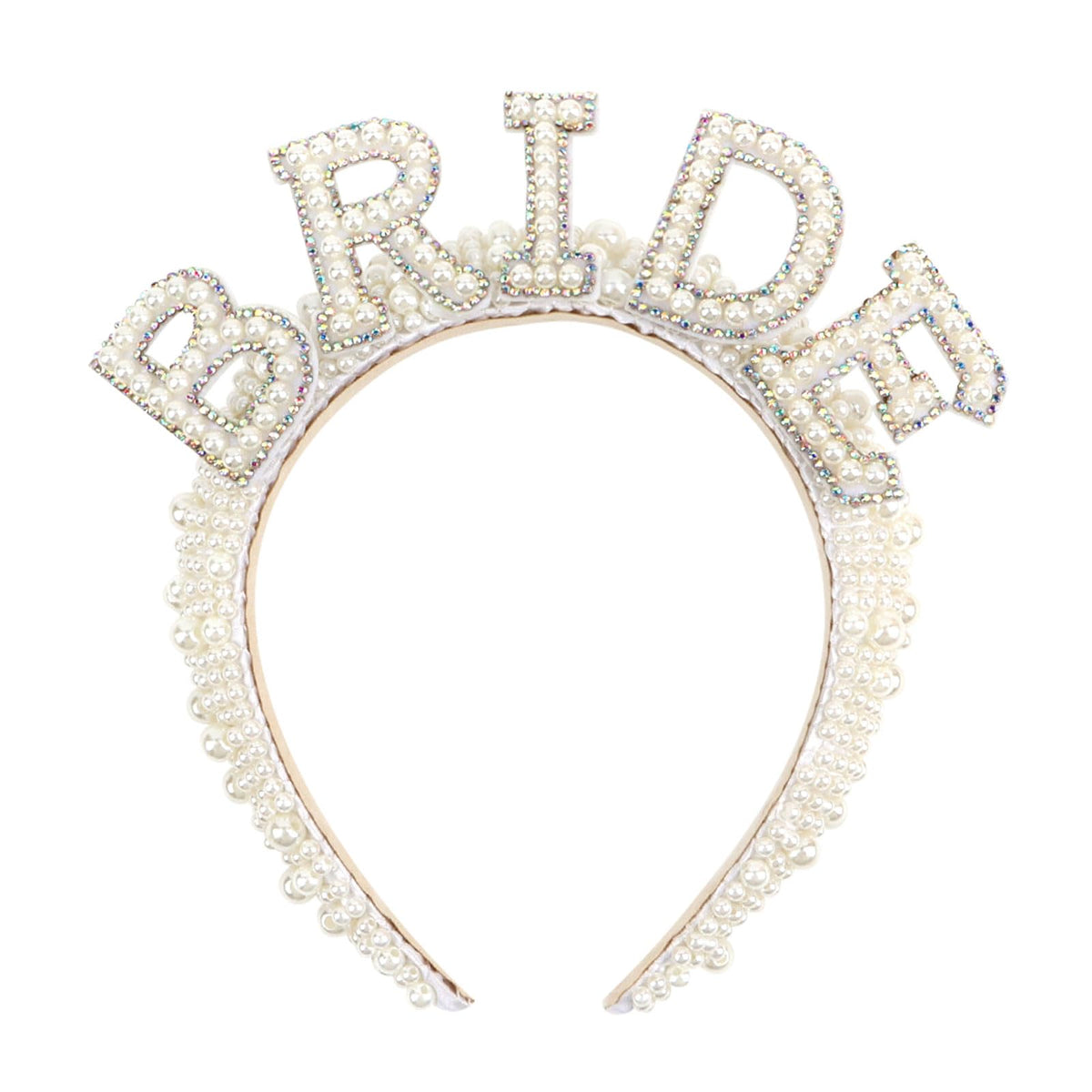 Casoty pearl headband front view showing elegant pearls for bridal styling