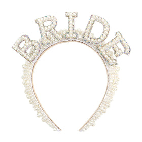 Casoty pearl headband front view showing elegant pearls for bridal styling