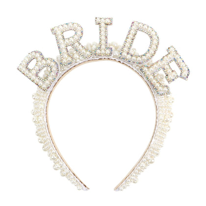 Casoty pearl headband front view showing elegant pearls for bridal styling