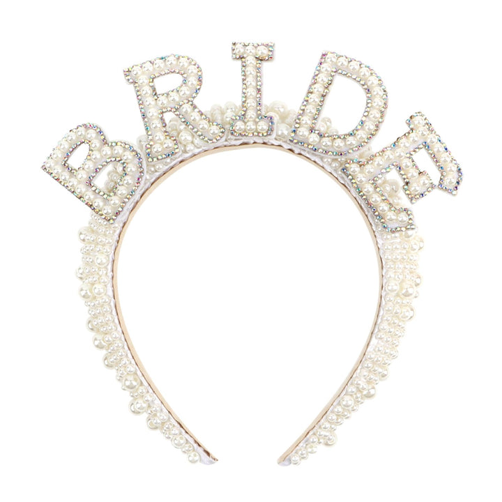 Casoty pearl headband front view showing elegant pearls for bridal styling