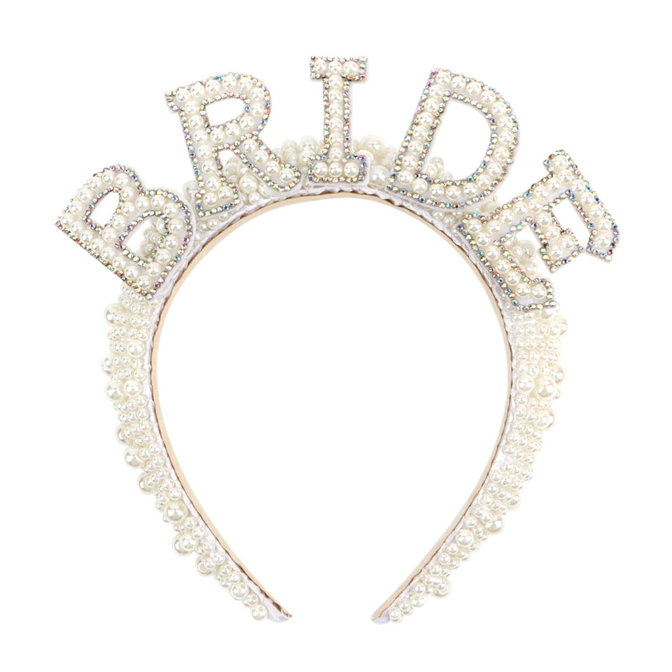 Casoty pearl headband front view showing elegant pearls for bridal styling
