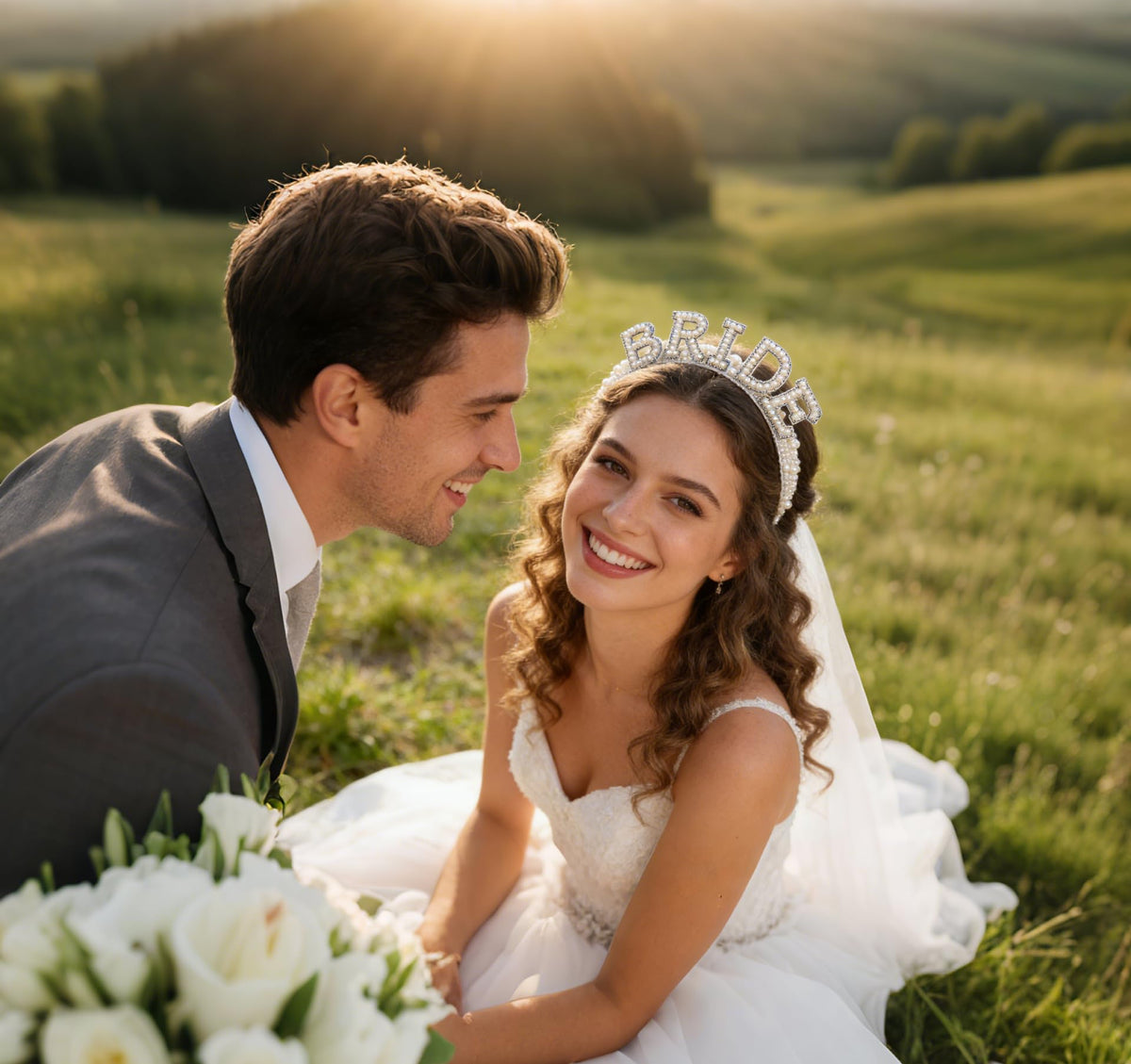Casoty headband paired with veil showing compatibility and layered elegance