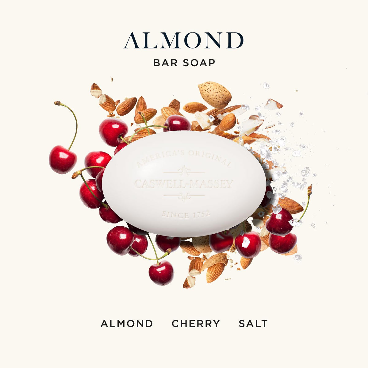 Caswell-Massey three almond bars arranged to highlight generous gift quantity