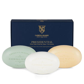 Caswell-Massey front packaging showing three soap bars and gift-ready appeal