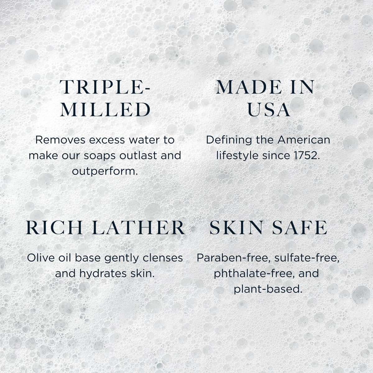 Caswell‑Massey rich lather on hand demonstrating moisturizing cleanse