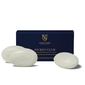 Caswell-Massey front packaging showing three-bar gift set and elegant branding benefit