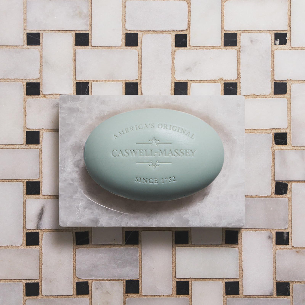 Caswell-Massey label detail focusing on scent notes and made in USA claim