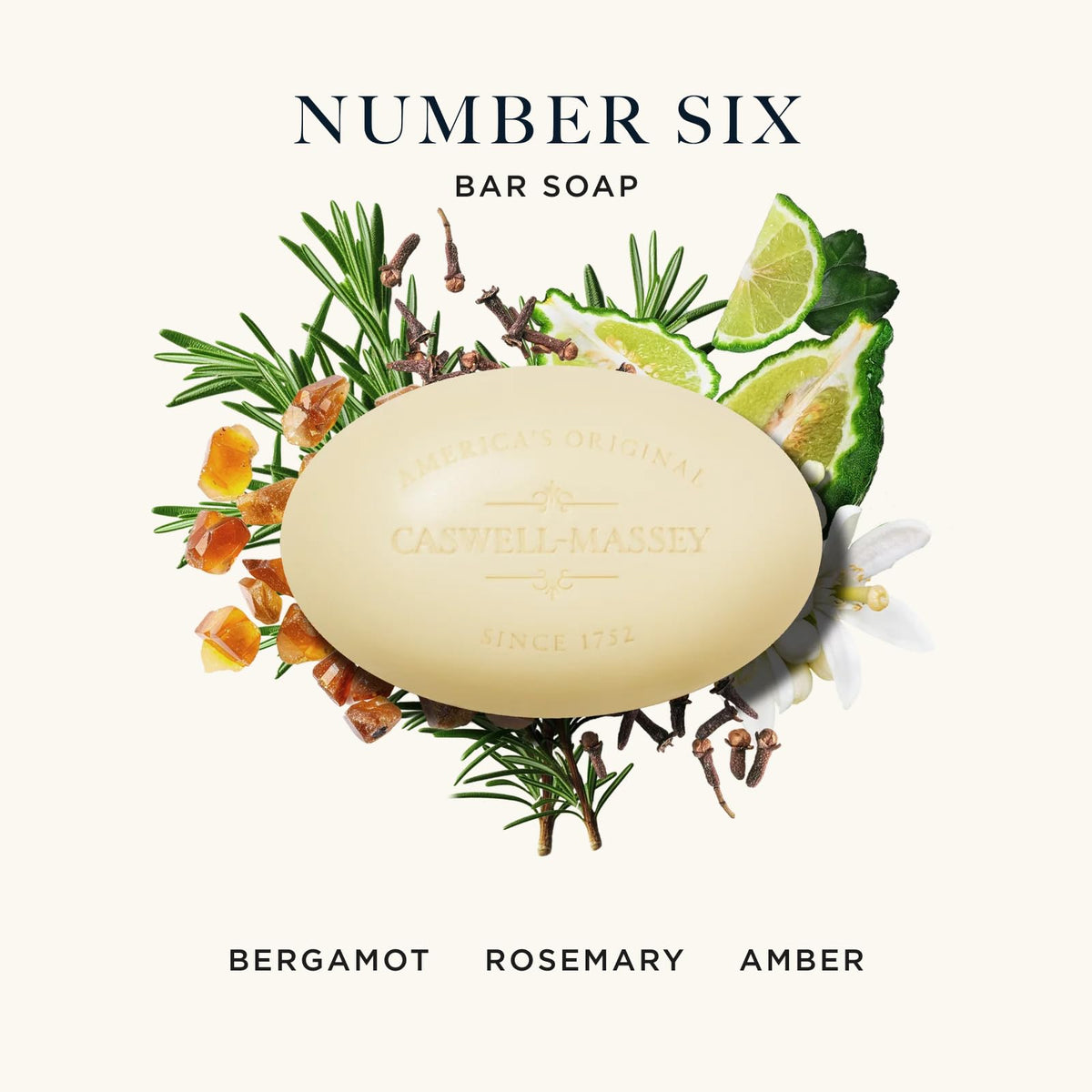 Caswell-Massey soap bar close-up revealing triple-milled smooth texture