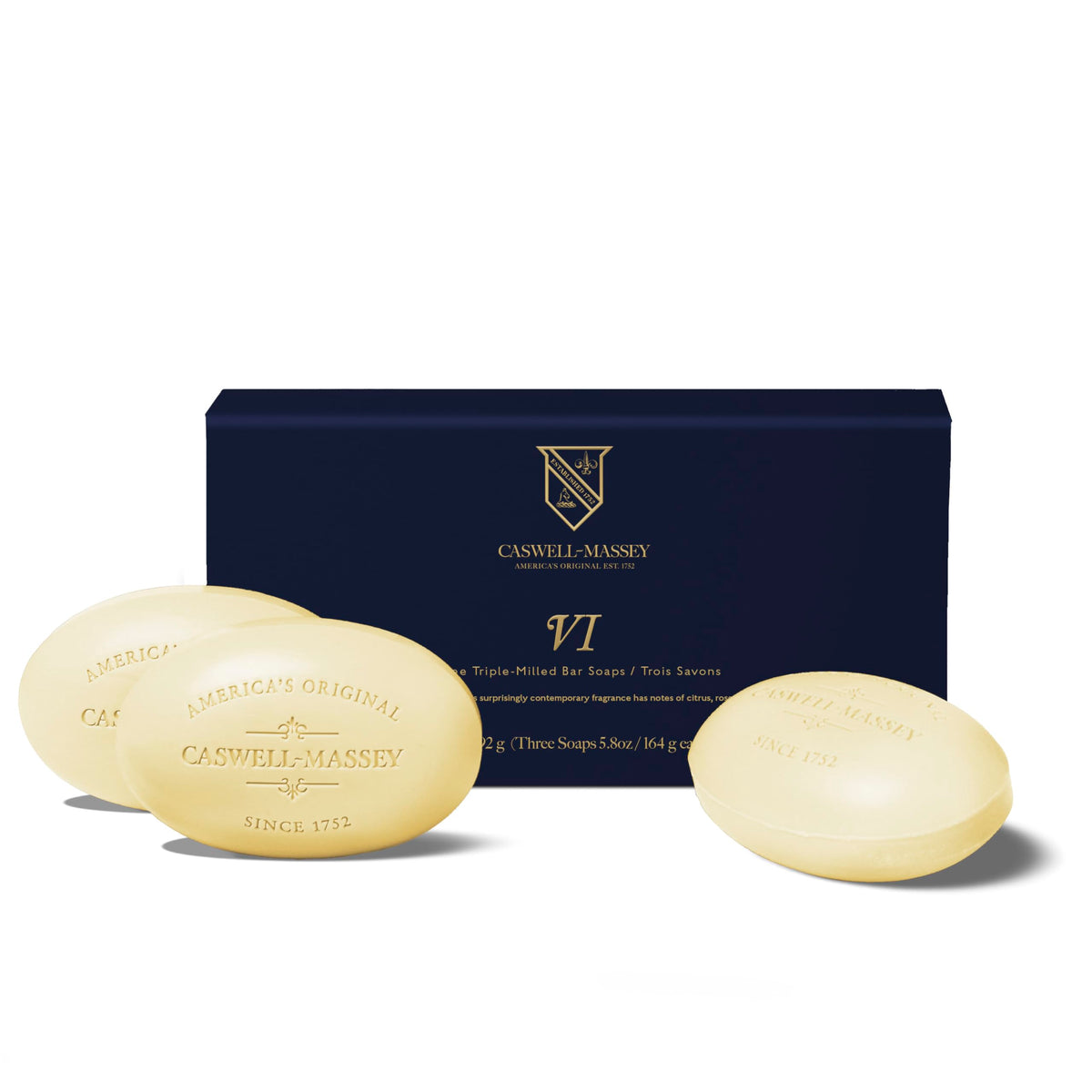 Caswell-Massey front packaging showing the Number Six soap set and elegant design, great for gifting