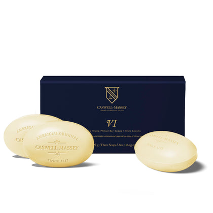 Caswell-Massey front packaging showing the Number Six soap set and elegant design, great for gifting