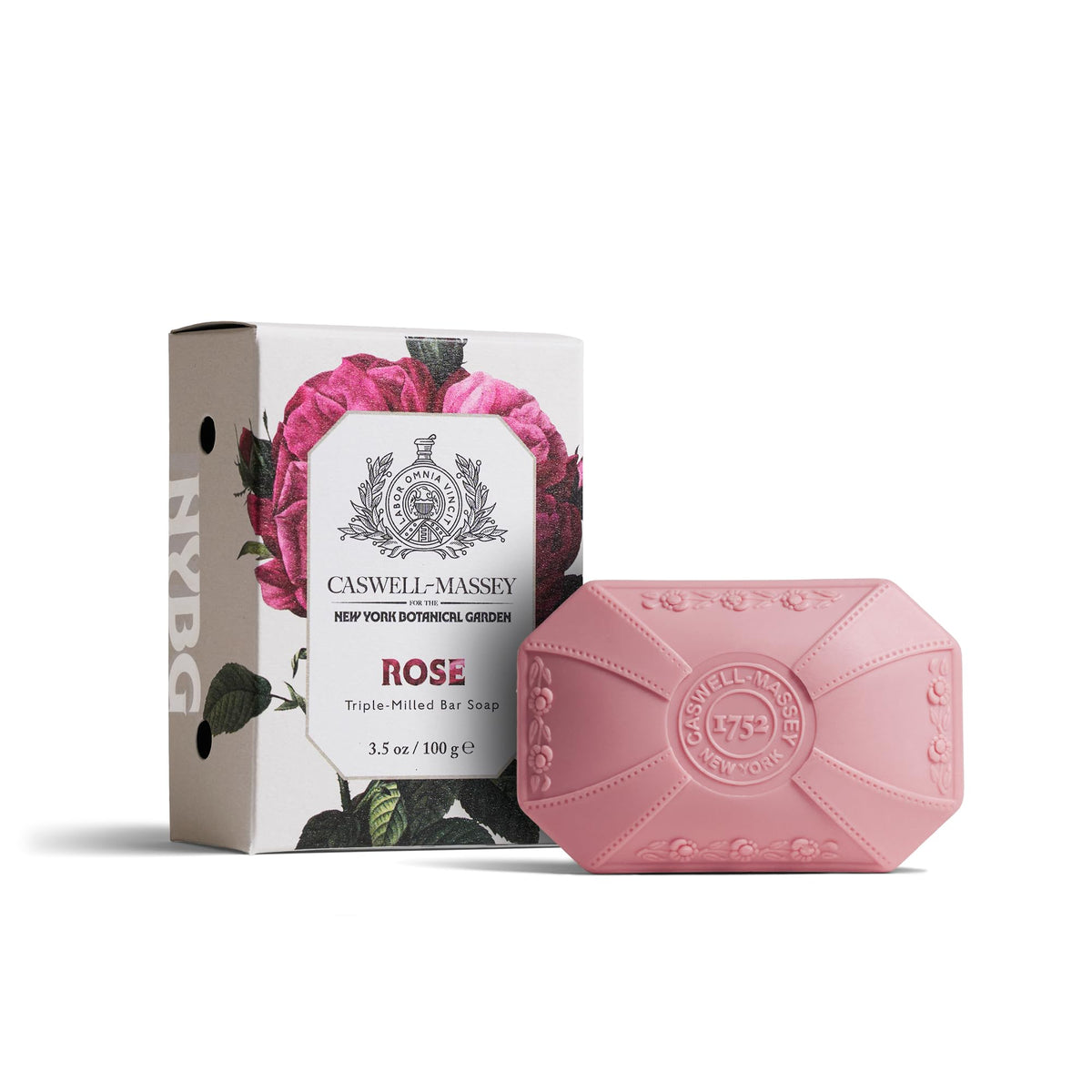 Caswell-Massey front packaging showing elegant rose bar and brand benefit