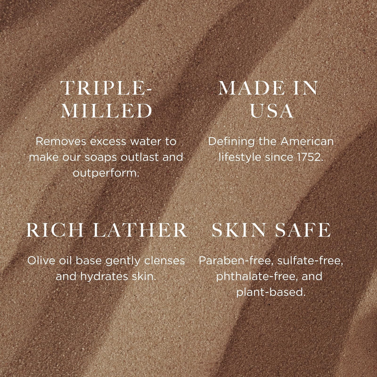 Close-up of Caswell-Massey woodgrain label detail emphasizing premium branding and fragrance identity