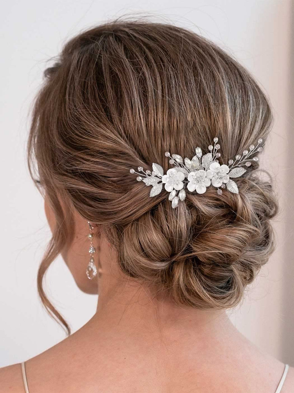 Catery front view of silver bridal hair comb highlighting craftsmanship and sparkle