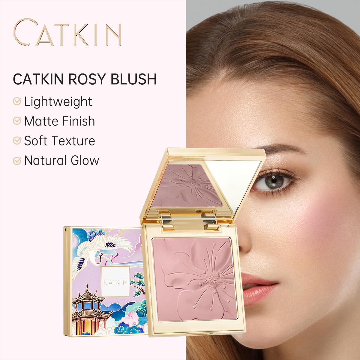 Catkin close-up of baked powder texture, silky finish for smooth blend
