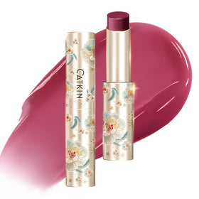 Catkin front packaging showing violet tinted glossy balm and compact size benefit